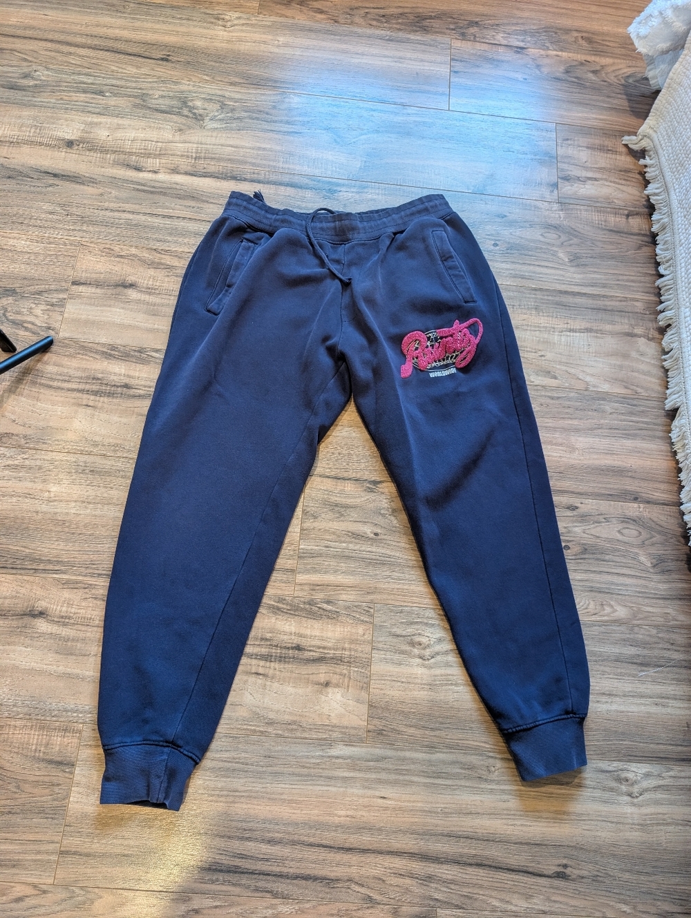 Rooted Kids Navy Sweatpants with Pink Embroidered Logo Y2k#